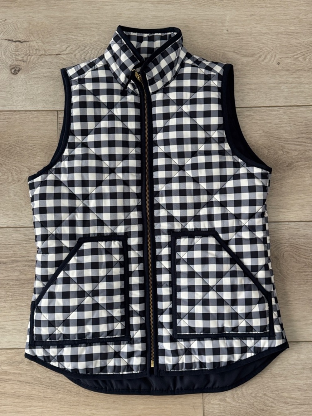 J. Crew Navy blue & White Quilted Gingham Vest